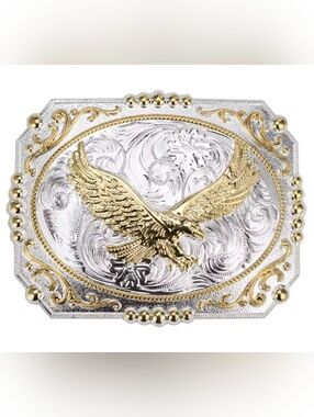 Western silver gold flying Eagle bird Belt Buckle